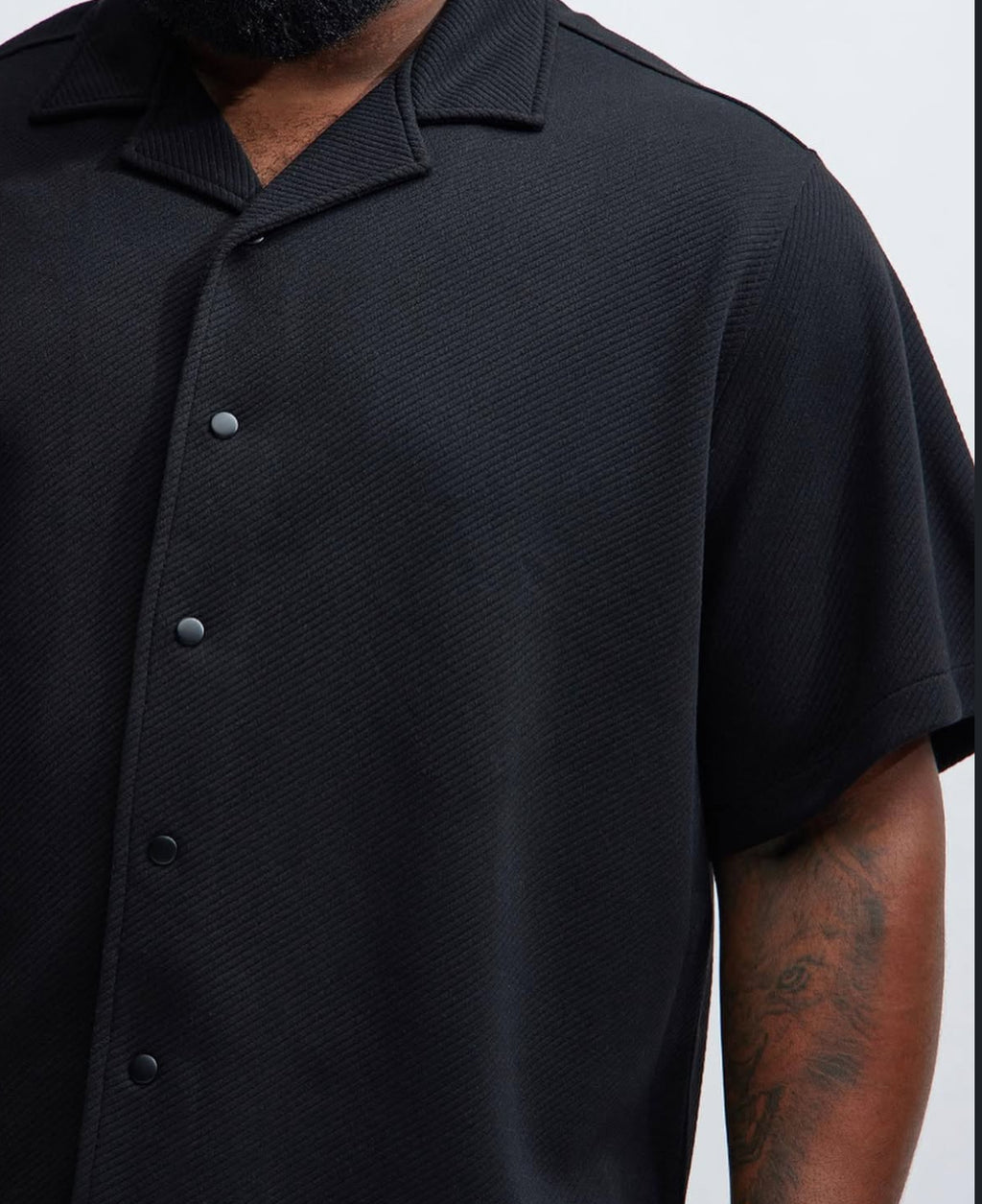 Heavy Textured Button up Short Sleeve Shirt in Black