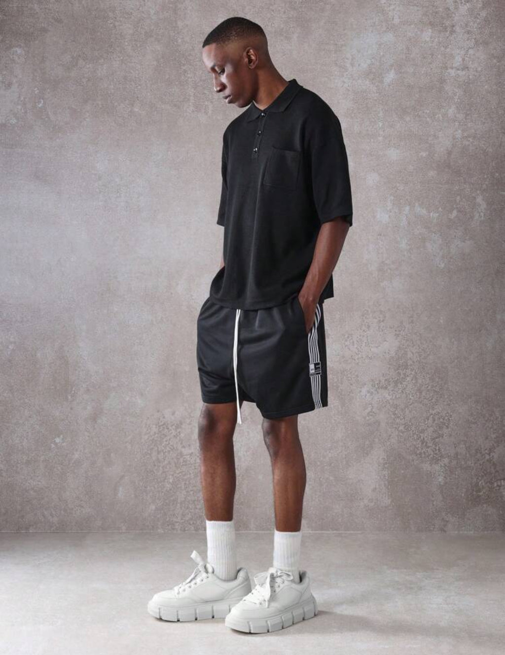 Athletic Drop Crotch Shorts in Black