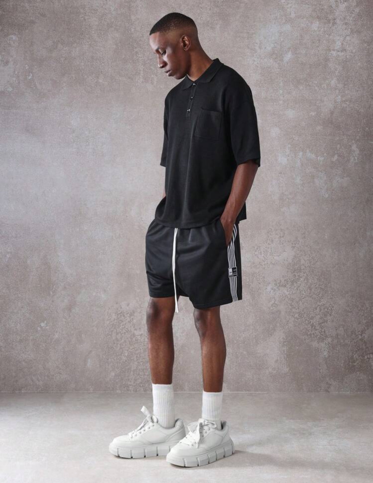 Athletic Drop Crotch Shorts in Black