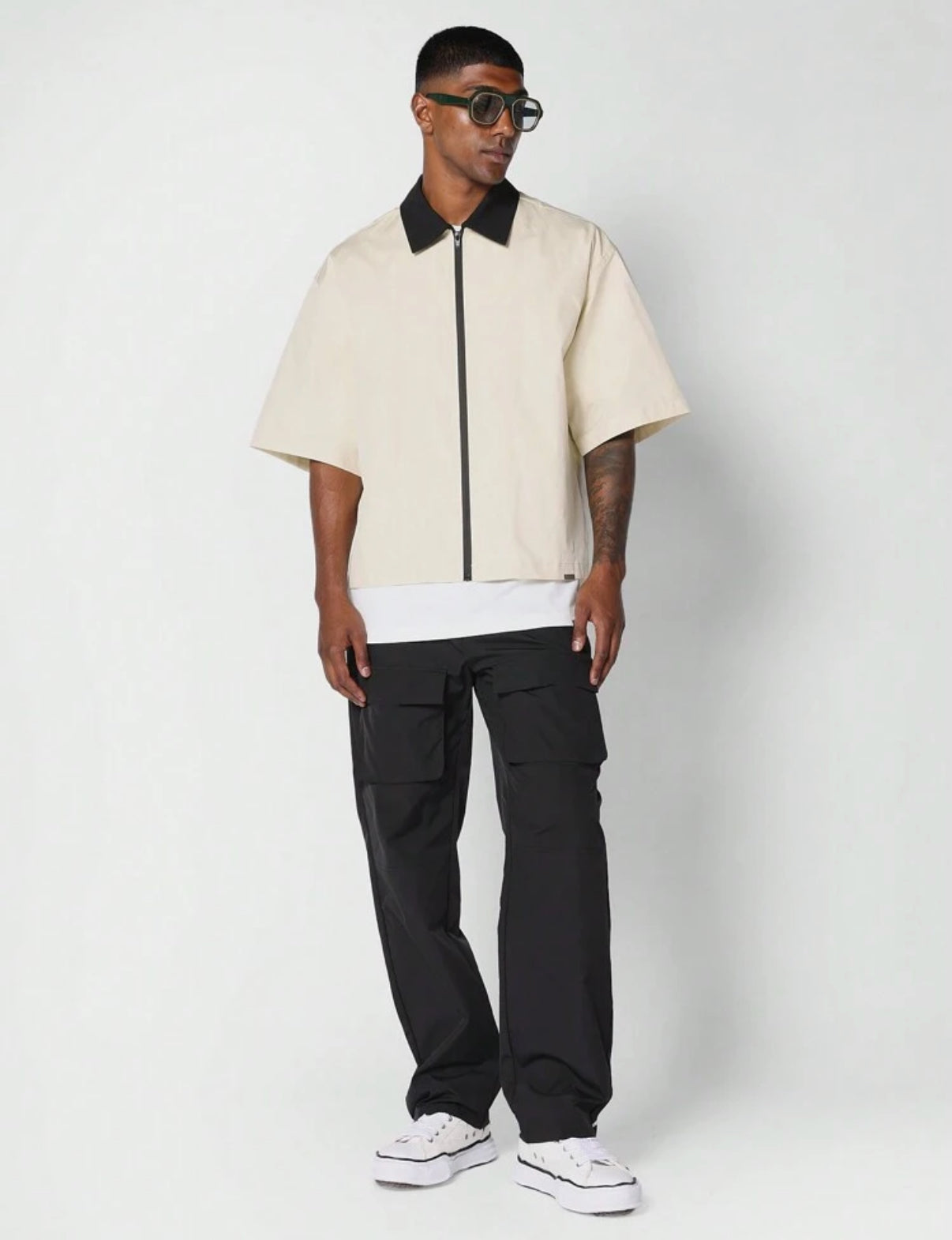 Boxy fit shirt with creative director back print in ecru