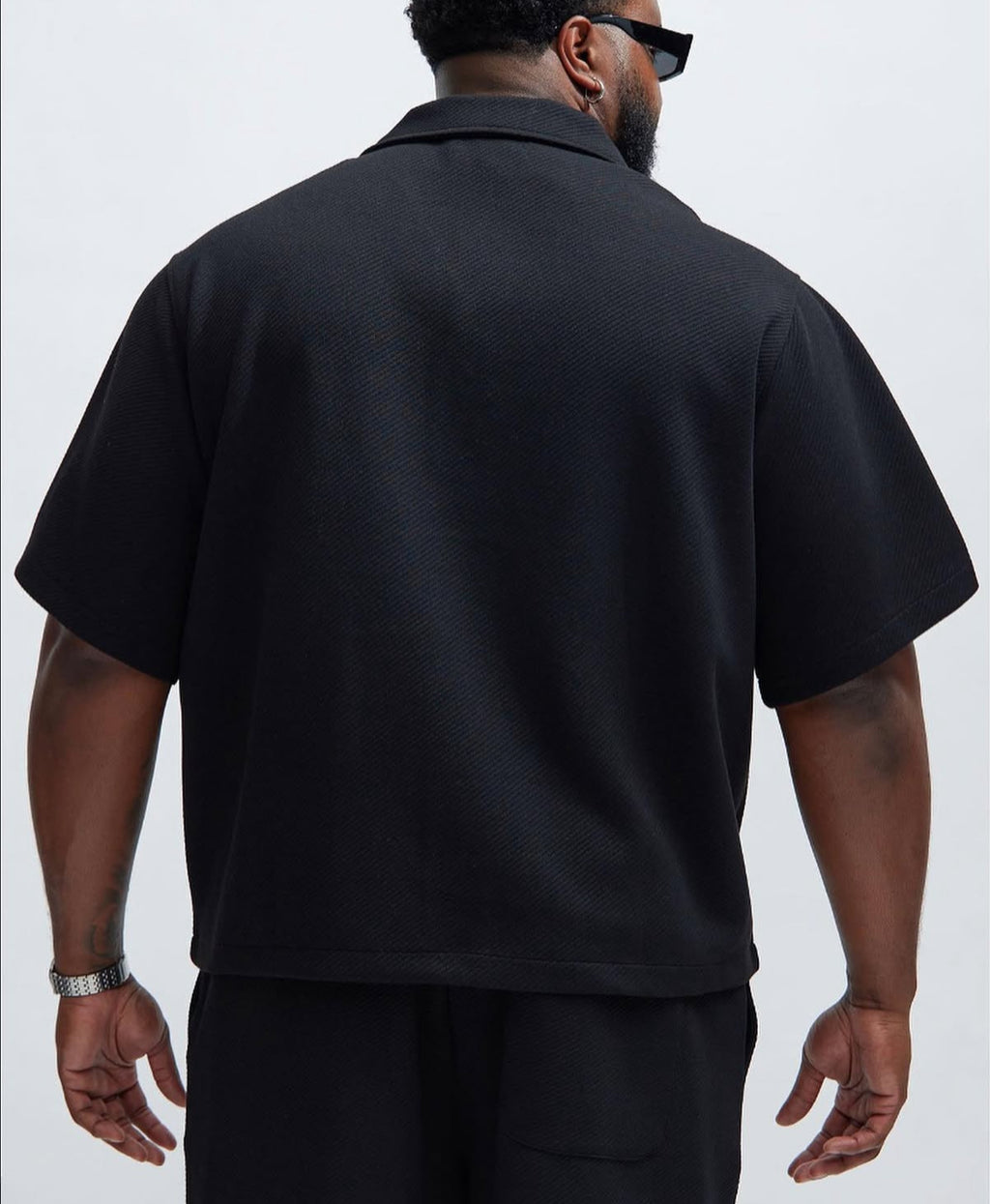Heavy Textured Button up Short Sleeve Shirt in Black