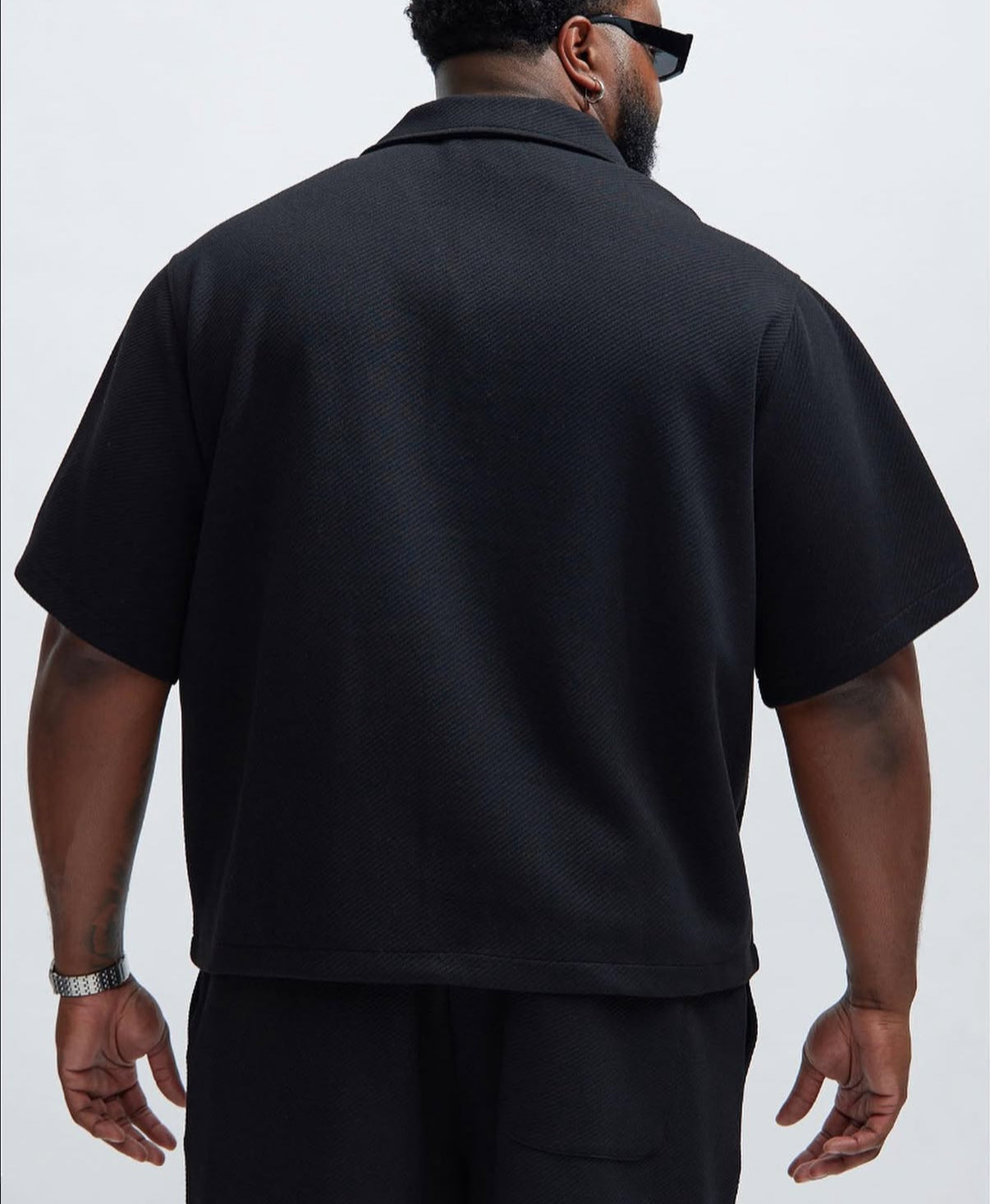 Heavy Textured Button up Short Sleeve Shirt in Black