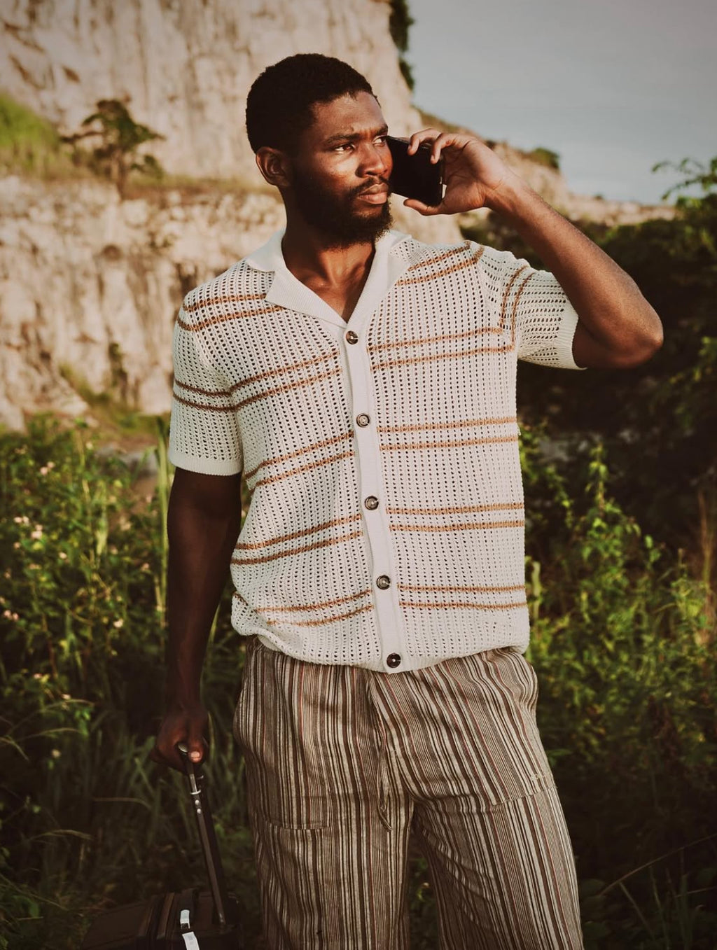 Knitted button up Shirt in Beige