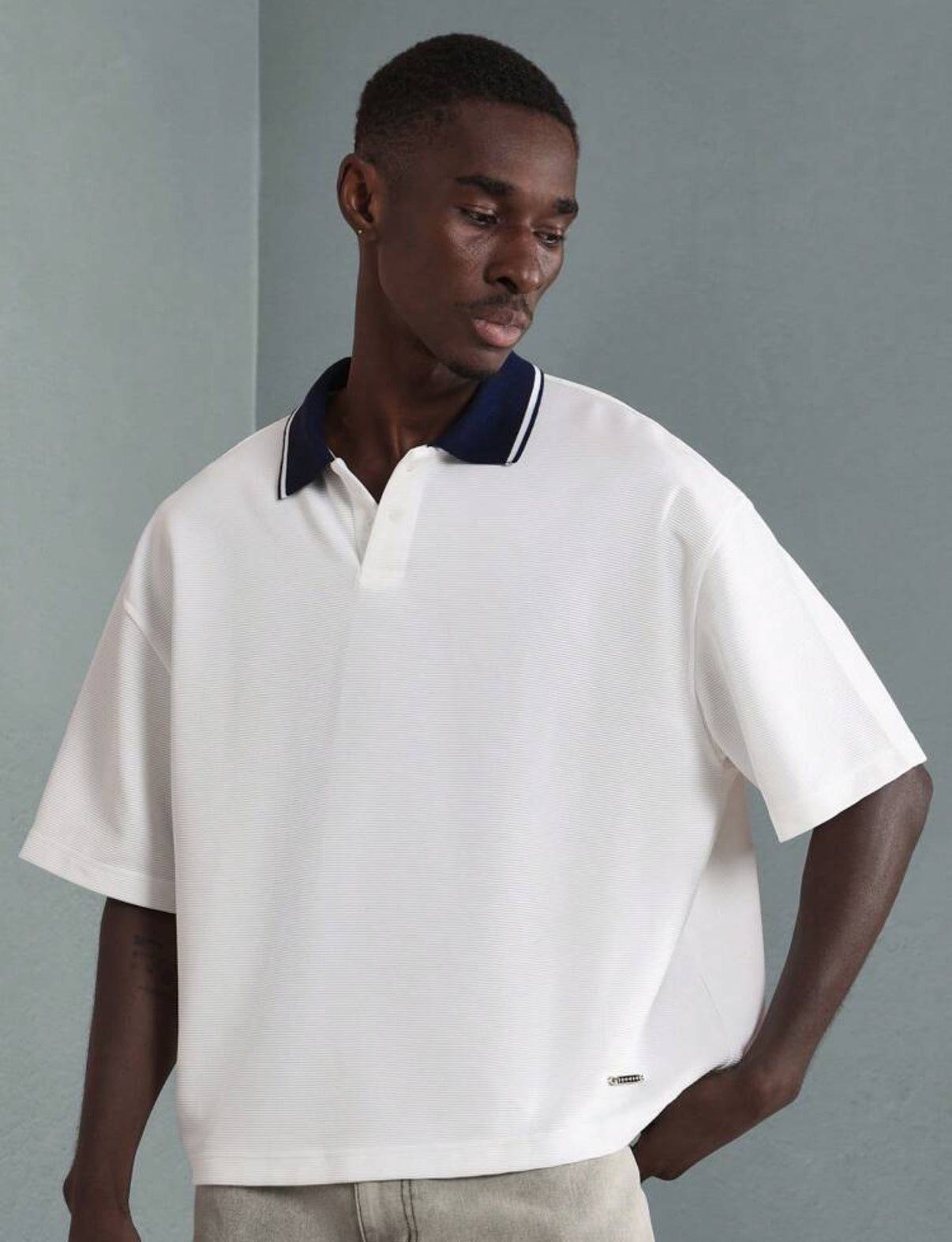 Oversized polo shirt in white