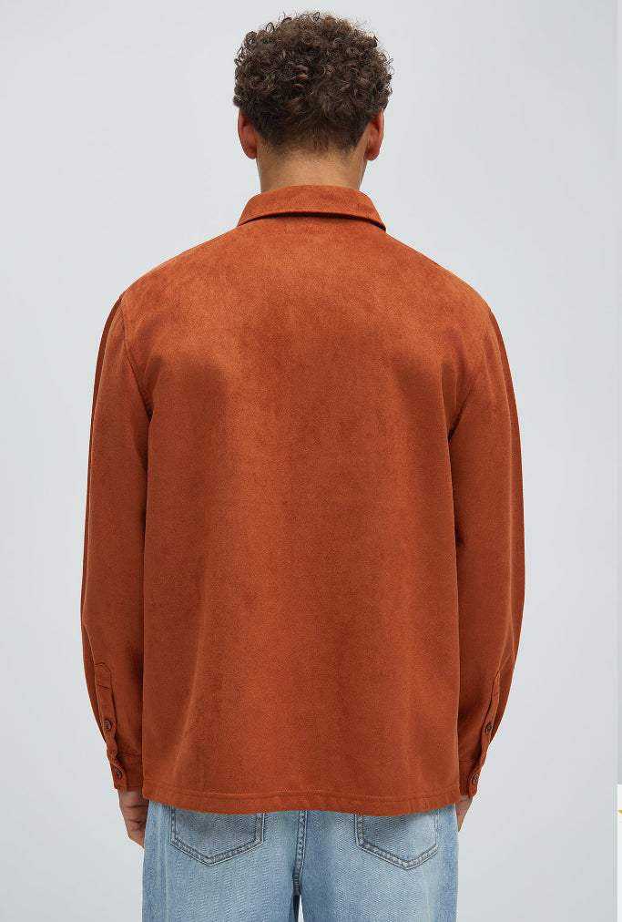Premium Velvet Overshirt in Orange