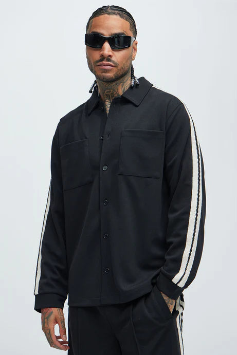 Ray overshirt in black with white sleeve strip